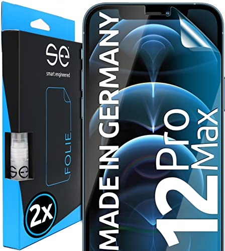 2x se® 3D SCHUTZFOLIE Transparent für Apple iPhone 12 Pro Max,Selbstheilend, 100% Fingerabdruck & FaceID kompatibel, einfache blasenfreie Installation, Ultra-Klar, Stoß-Kratzfest, aus Deutschland