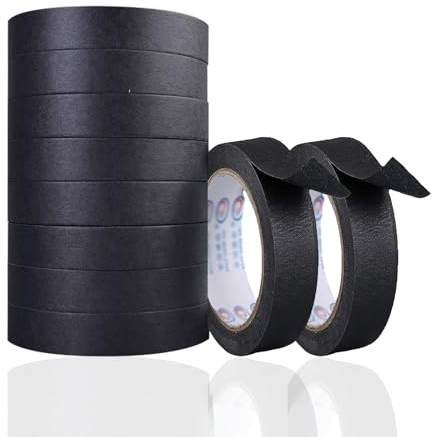 Nastro Adesivo Carta Nastro Mascheratura Per Imbianchino 10 Rotoli di Nastro Decorativo per Mascheratura 15 mm X 20 m, per Lavori Fai Da Te, Album di Ritagli, Materiale Artistico per Bambini (Nero)