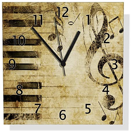 Wallario Design Wanduhr Musik als Leidenschaft Notenschlüssel in braun aus Aluverbund, Alu-Uhr Größe 30 x 30 cm, Schwarze Zeiger mit Metalloptik