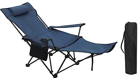 WOLTU Campingstuhl klappbarer Angelstuhl ultraleichter Stuhl Liegestuhl mit Lehne Fußstütze Getränkehalter Aufbewahrungstasche Sonnenstuhl belastbar 150 kg Faltstuhl aus Oxford-Gewebe Blau
