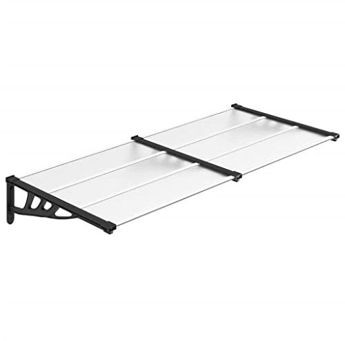 vidaXL Marquesina de Puerta, Toldo para Porche Ventana, Refugio de Lluvia Nieve, Marquesina Exterior, Policarbonato Negro y Transparente 199x90 cm