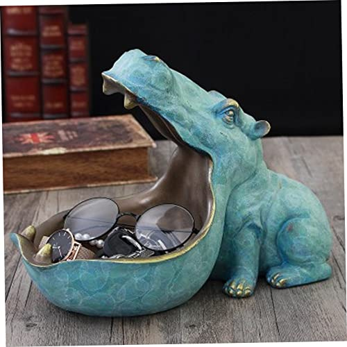 Ornamento de almacenamiento de hipopótamo, resina de 8.9 pulgadas Estatuas de tazón de hipopótamo de boca grande, regalo de plato creativo de plato de plato, decoración del organizador de