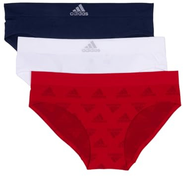 Adidas Mutandine Hipster Senza Cuciture da Donna, Confezione da 3, Rosso Brillante W. Logo Jacq/Bianco/Indaco Notte, L