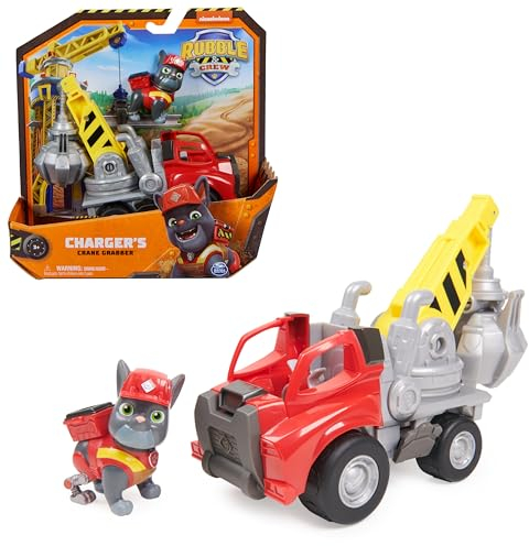 Rubble & Crew - Kran-Baufahrzeug (Basis Fahrzeug) mit Charger-Figur, dreh- & ausfahrbarer Ausleger, authentisches Spielzeug aus TV-Serie, für Kinder ab 3 Jahren