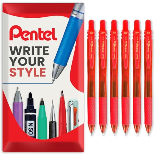 Pentel Energel X BL107 Stylos-rouleaux à encre gel rétractables - Pointe de 0,7 mm - Lot de 6 dans un emballage cadeau en enveloppe (Rouge)