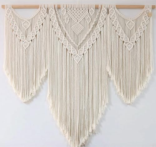 FZHLR Makramee Wandbehang Gross 110cm x 95cm Boho Chic Tapisserie Wanddekor Groß Gewebte Makramee Wandteppiche Über dem Kopfteil Hochzeit Balkon Schlafzimmer Wohnzimmer Kinderzimmer,Beige A