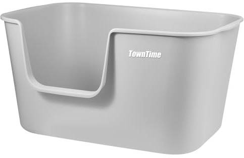 TownTime Katzenklo XXL, 64,48 cm L × 43 cm B × 33cm H, Katzenklo groß, Katzentoilette ohne Deckel, großes Katzenklo mit hohem Rand, für große Katzen, Kätzchen, leicht zu reinigen(Grau)