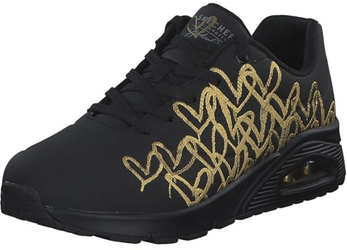 Skechers Women's Uno Golden Heart Sneaker, Black Durabuck/Gold Mylar Embroidery, 5 UK
