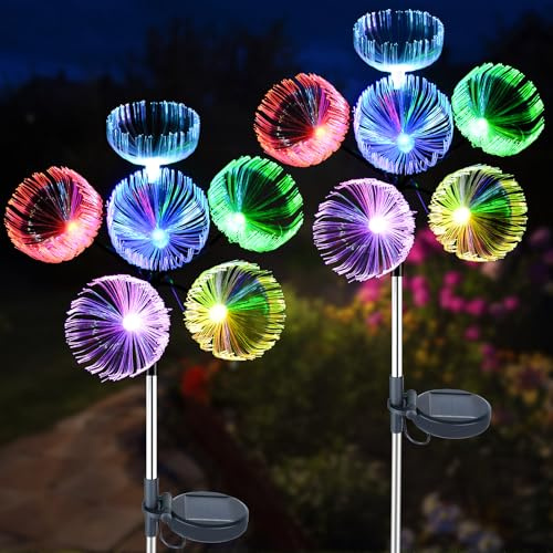 Quallen Solarleuchten - 2 Pack Außendekoration, Damen Geschenke mit 2 Beleuchtungsmodi, wasserdichte Solarblumenlichter für Garten, Hof, Rasen Dekorationen