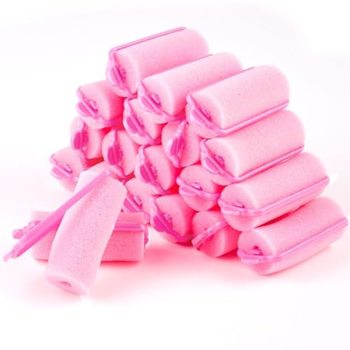 Fhioevt 30 Stück Schaum Haarwickler Schwamm Lockenwickler Schaumstoff Haar Roller Weichschaum 25 mm Haarrollen für Frauen Mädchen Kinder Kurzen Haaren DIY Haar-Styling (Rosa)