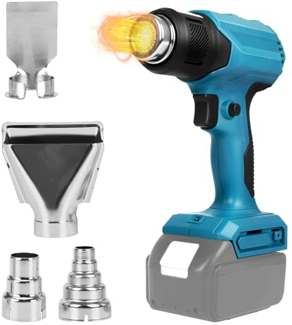 WingFly Akku Heißluftpistole Kompatibel mit Makita 18V Akku, Heißluftfön mit 4 Düsen, Temperatur Bis Zu 580°C, Akku Heissluftpistole für Farbentfernen, Löten, Schrumpfen (ohne Batterie)
