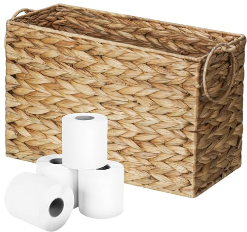NiHome Wicker Toilet Paper Storage Basket, 16x9.4x6.3 inches Slim Design for Space Saving, Handcrafted Multi-Functional Organizer with Handles for Bathroom, Umbrellas, Magazines, Toys & More