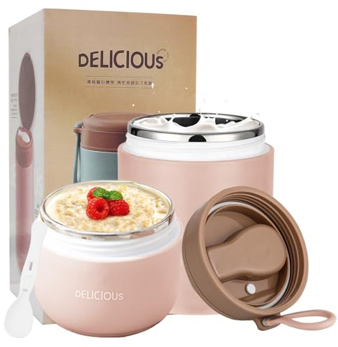 Chedin Vaso de cereales para llevar con tapa, de acero inoxidable, 730 ml, a prueba de fugas, vaso de yogur para llevar con cuchara y tapa, tarros de doble capa a prueba de fugas, perfectos para el