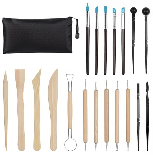 Thinp 20Stk Modelierwerkzeug,Töpferwerkzeug Set,Keramik Werkzeug,Sculpting Polymer Clay Tools,Modelliermasse Werkzeug,Keramik Ton Werkzeug,für Anfänger Töpfer Künstler Modellbau Schnitzarbeiten Kerzen