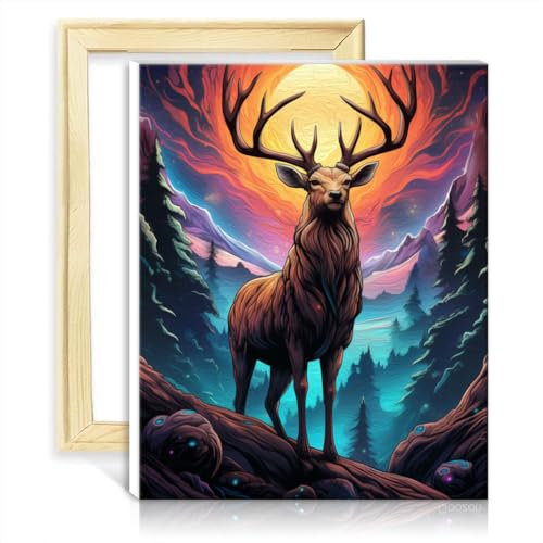 LiHEQING Ölgemälde nach Zahlen, Set mit farbigem Hirsch, Ölgemälde zum Selbermachen, digitales Kunstwerk, Bild für die Inneneinrichtung, ohne Rahmen (60 x 75 cm)