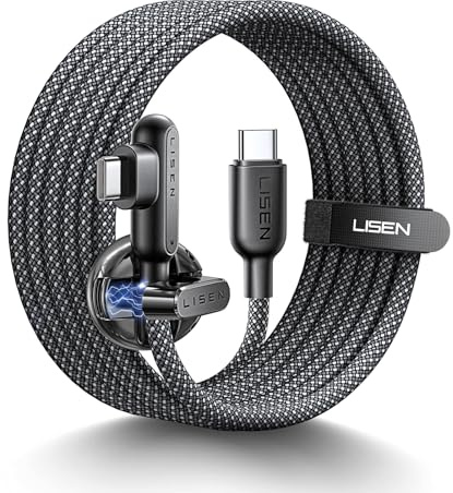 LISEN 2M 100W Right Angle USBC Cable+Cord Holder Comfortable. Reachable.