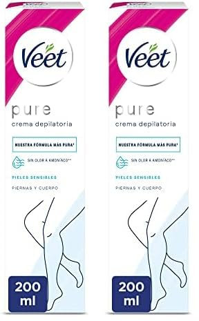 Veet Crema Depilatoria Corporal para Mujer con Aloe Vera y Vitamina E, Pieles sensibles, 200 ml (106180) (Paquete de 2)