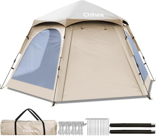 Chihee Tende da campeggio Pop Up Tenda esagonale Installazione facile Instant famiglia cabina con parapioggia Impermeabilizzazione Protezione UV A prova di vento Rifugio all'aperto