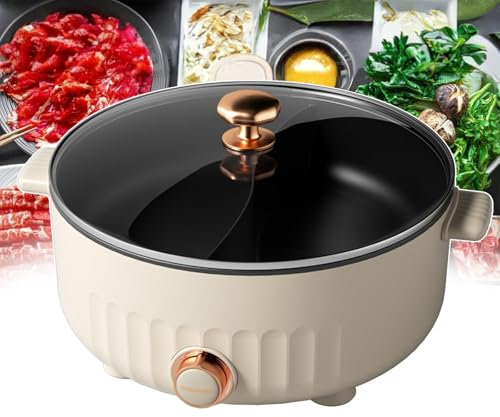 Ollas eléctricas separadoras de 3 velocidades antiadherentes y tapa de vidrio, fácil de limpiar, 1350 W, 6 L, capacidad de 1350 W, versátil para múltiples usos