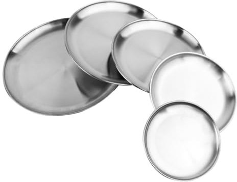 Cabilock 5pièces Assiette Acier Inoxydable Plateaux Multifonctionnels Et Pour Repas Pique- Et Barbecue Résistants Chaleur Et Faciles à Nettoyer