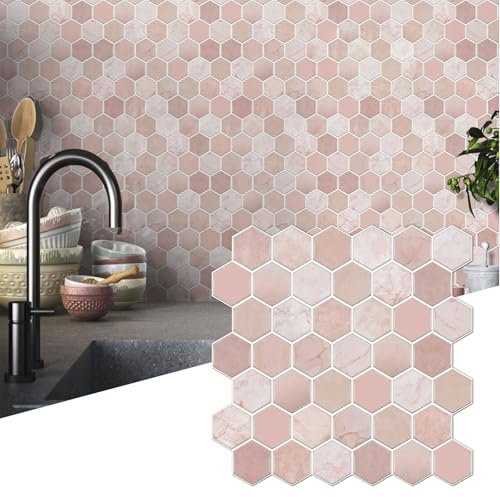 Adesivi per piastrelle, 30 x 30 cm, per cucina, bagno, 10 pezzi, autoadesivi, impermeabili, 3D per la cucina, colore rosa