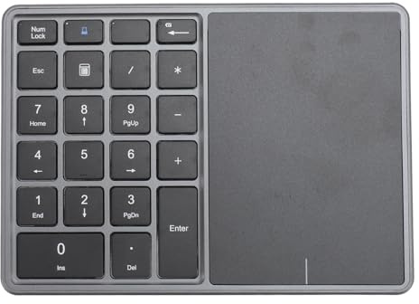 ASHATA Numerische Tastatur, 22 Tasten Dual -Modi 2.4G/Bluetooth 4.2 Number Pad mit Touchpad, 500mAh Financial Accounting -Tastatur, für Laptop, PC, Desktop (dunkelgrau)