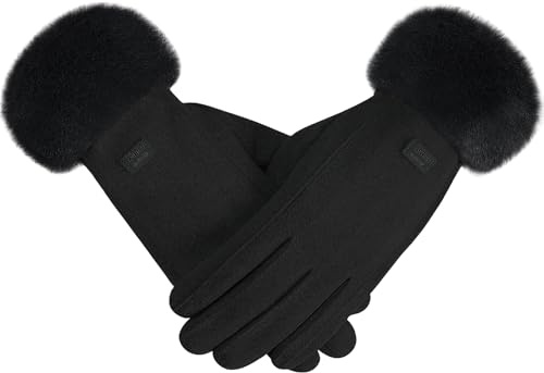 Clothirily Winter Gloves for Women - Upgraded Touch Screen Thermal Lining Warm Gloves for Cold Weather, Soft Fleece Elastic Glove Cuffs