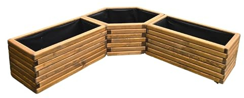 HolzGarden Set 3 Stück Pflanzkübel Holz 2X 80x40x40 cm & 1 x 97x40x57 cm Imprägniert Farbe Teak Wetterfest Blumenkasten Blumentopf Groß Außen Balkon Garten Pflanzkasten Kiefernholz Serie FORNEA