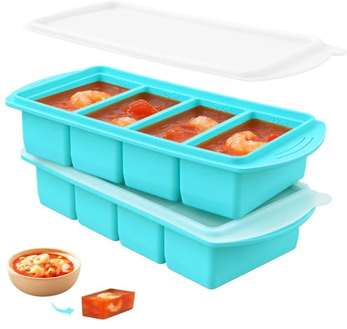 2 Pack Soup Freezer Containers, 4 Grids 1000ML Silicone Freezer Moulds, Silicone Freezer Tray, Silicone Food Storage Trays for Meal Prep, Storing Soups, Sauces