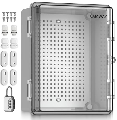 CAMWAY vattentät distributionslåda, IP67 vattentät kopplingsskåp, ABS plasthölje ellåda, enkel installation strömlåda med kombinationslås tillbehör för inomhus- och utomhusbruk, transparent