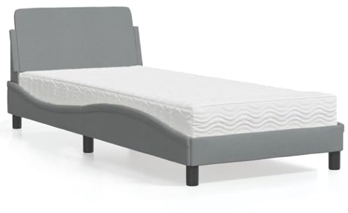 Bucmath Dover säng med madrass, ljusgrå 80 x 200 cm, tygöverdrag, furu, vågforms-design, komfortskummadrass H2/H3