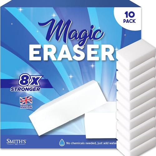 Magic Erasers for Cleaning by Smith’s | 10 Pack | Trusted by Professional Cleaners | Serving UK Homes for Over 10+ Years | 8X Stronger Than Cellulose | Chemical Free