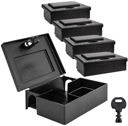 5 x Mausefalle Mäuse Maus Garten Köder Box Koederbox Köderbox Köderstation für Mäusegift Maeuse Mäuseköderbox Gift Koeder Wühlmaus Vertreiben Schlüssel Petigi