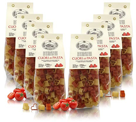 Antico Pastificio Morelli 1860 Srl Cuori di Pasta al Germe di Grano E Pomodoro, Pasta Colorata, 8 Confezioni da 250 Grammi