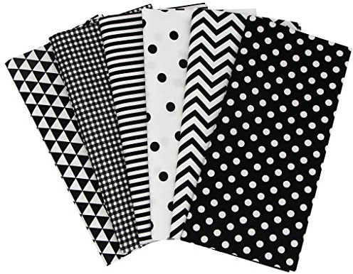 Jukway 6 st bomullstyg 50 x 50 cm fyrkantigt tyglappverk blandat paket tryckt matt textil sömnad DIY hantverk quiltning scrapbooking konsthantverk (svart)