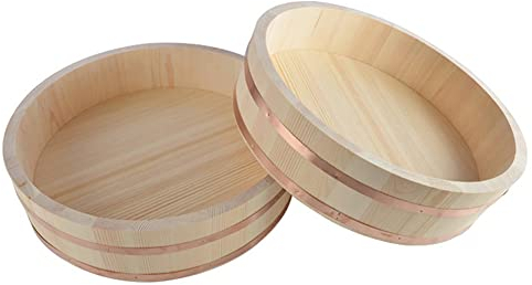 Wooden Hangiri Sushi Rice Mixing Tub Sushi Oke Cooling Bowl for Sushi Restaurant Kitchen - 2 Piece/Wood / 25.9x6.3inch