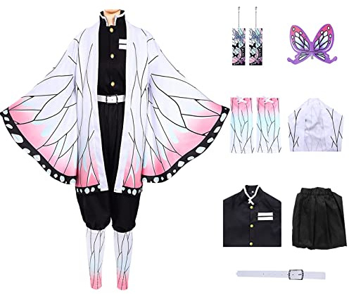 Amycute Costume Cosplay Demon, Anime Cosplay Costume Set con Accessori, Nezuko Zenitsu Tanjiro Shinobu Giyuu Costumi per Carnevale Halloween (Shinobu, L)