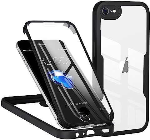 TVVTPU Kompatibel mit iPhone 7/8 / SE 2020 / SE 2022 Hülle, 360 Grad Stoßfest Handyhülle mit Eingebaute Displayschutzfolie Ganzkörper Schutz Silikon Bumper Outdoor Schutzhülle Case, Schwarz