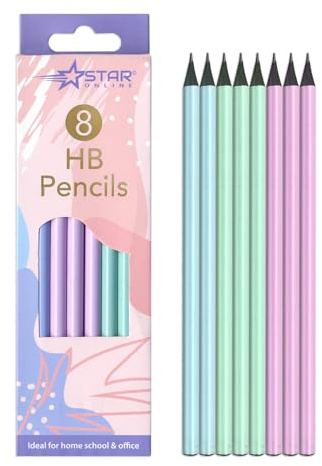 Star Online 8 X Pastel Colours HB Pencils Blue, Pink And Green Aesthetic Stationery