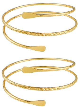 TPZORJX 2 Stück Boho Oberarmmanschette Armband - Gold Oberarm Wickelarmband Punk Cool Oberarm Verstellbar Punk Spiralarm Armband Swirl Arm Armreif Set Verstellbaren Für Frauen Und Mädchen