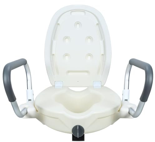 joukares Toilet Seat Riser for Elderly, Raised Toilet Seat with Cover & Safety Handles, Comfortable Toilet Riser for Seniors,Disabled Accessible Toilet, Elder Care Toilet Seat Solution 1 Set