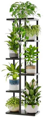 Bamworld Soporte Alto para Plantas de Interior de 6 Niveles, Soporte Grande para Plantas Múltiples Macetas para Patio, Jardín, Esquina, Balcón, Sala de Estar (Negro)