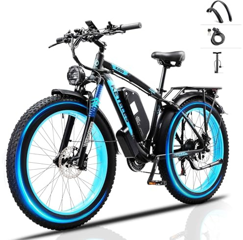 JESRIDER 26 Electric Mountain Bike for Adults, Fat Tire E Bike with 48V 20AH Battery, 21-Speed Front Suspension Ebikes, Dual Hydraulic Disc Brakes Electric Bicycle for Commute & Off Road