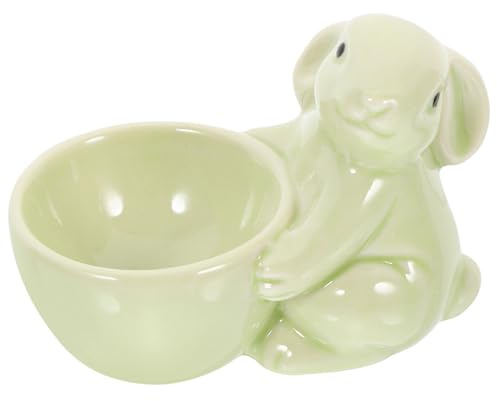 GLEAVI Huevera de Cerámica Diseño de Conejo Verde, Soporte Decorativo para Huevos Cocidos, Taza Multifuncional para Almacenar Huevos en Casa, Adecuado para Cocina y Escritorio, Pieza