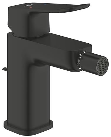 GROHE Dice Lever Bidet Mixer Tap with Pop-Up Waste Set (S-Size 151mm, Ball Joint, 28mm Ceramic Cartridge, Water Saving, Tails 3/8 Inch, Easy to Fit with the Included QuickTool), Matt Black, 1018772430