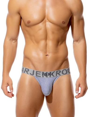 Arjen Kroos Jockstrap herr bomull sport hängsmycke ventilerande stringtrosa tanga, låg midja, Ljusgrå, M