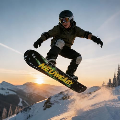 NEUWEABY All Mountain Snowboard Herren Hybrid Rocker Freeride Wide Board Freestyle Training Fate Board für Anfänger und Fortgeschrittene Snowboarder - Grüner Wald-Print 150cm