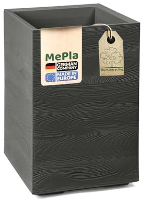MePla - Vaso Karo-40, 40 x 40 x 60 cm (lunghezza x larghezza x altezza), effetto legno, antracite, doppia parete con ruote, prodotto in UE, infrangibile, resistente ai raggi UV e alle intemperie