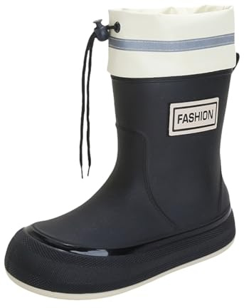 Generisch Stivali da pioggia da donna, alla moda, a mezza altezza, estivi, piatti, impermeabili, con suola antiscivolo, leggeri, morbidi, comodi, da cucina, da giardino, senza lacci, Nero , 36 EU