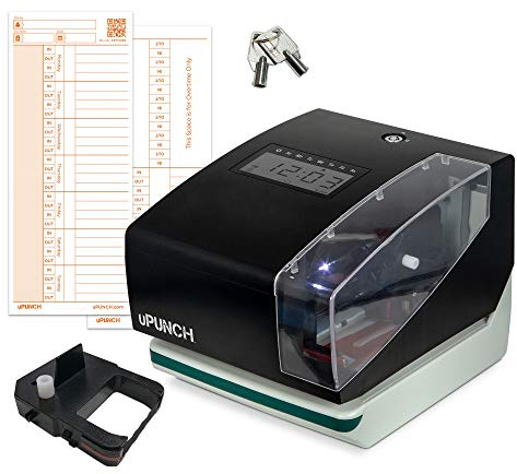 uPunch CR1000 Digital Time Clock and Date Stamp for Small Business: Complete Employee Time Tracking System with 50 Time Cards, Ribbon and Keys